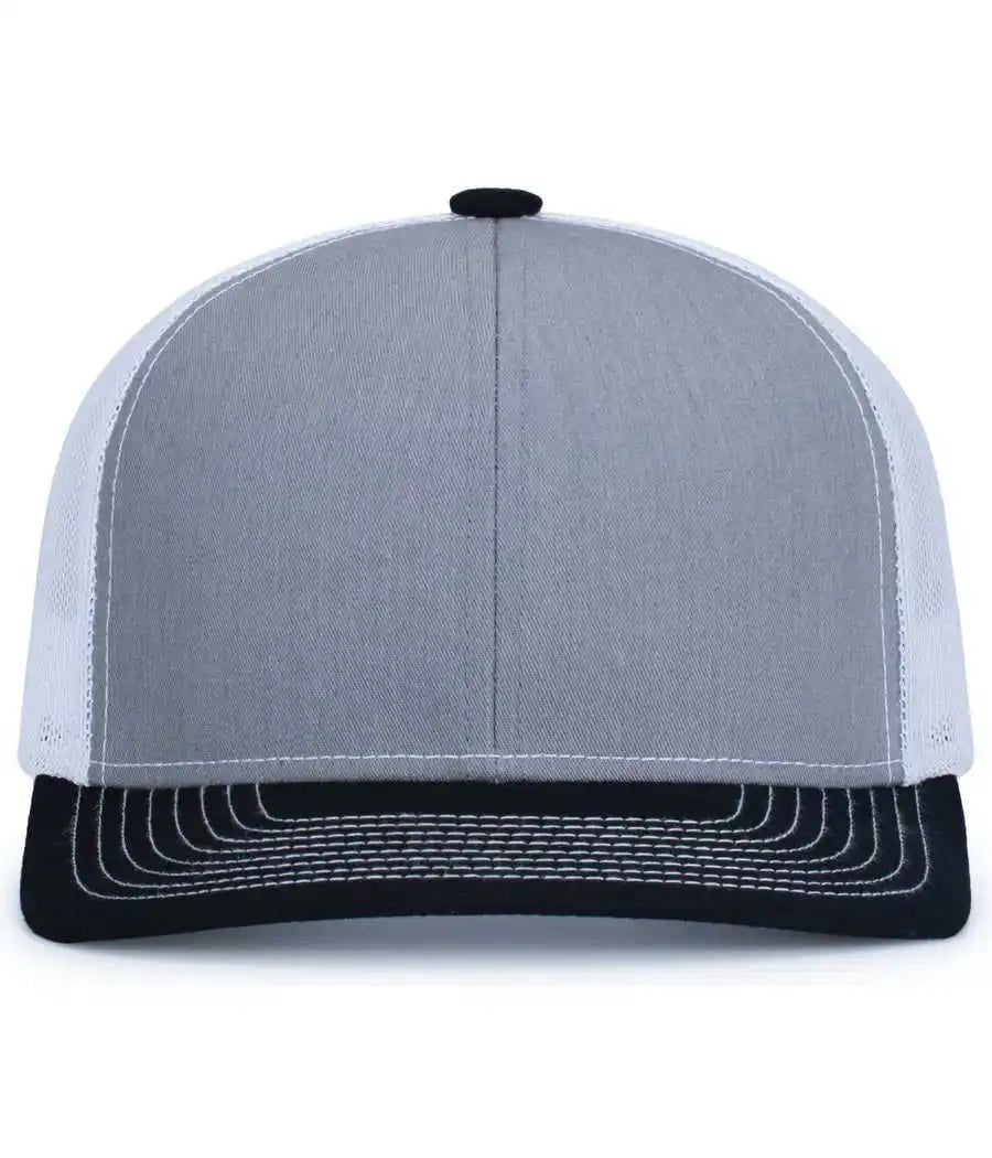 Pacific Headwear 104s Contrast Stitch Trucker Snapback - Heather Grey White Black - Gray / 7’’ 7 7/8’’