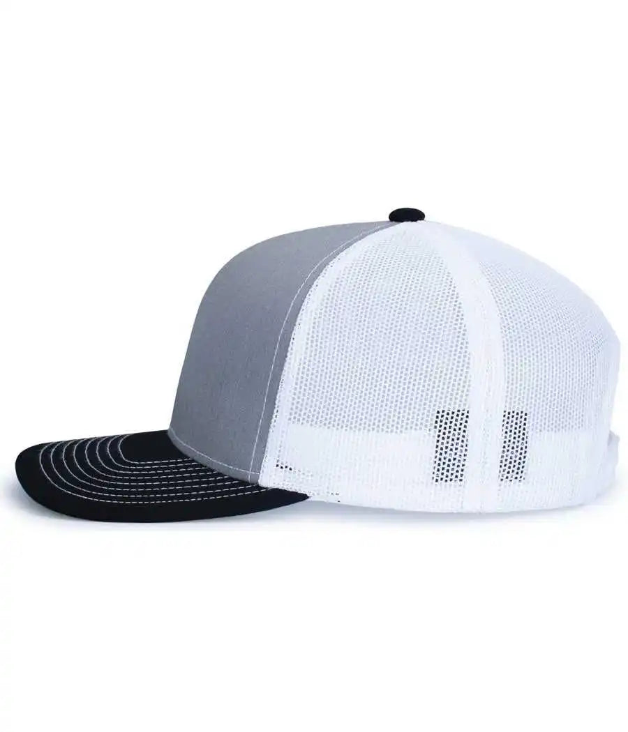 Pacific Headwear 104s Contrast Stitch Trucker Snapback - Heather Grey White Black - Gray / 7’’ 7 7/8’’