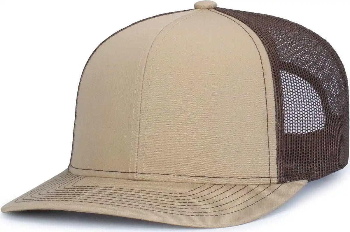 Pacific Headwear 104s Contrast Stitch Trucker Snapback Khaki Brown / 7’’ 7 7/8’’
