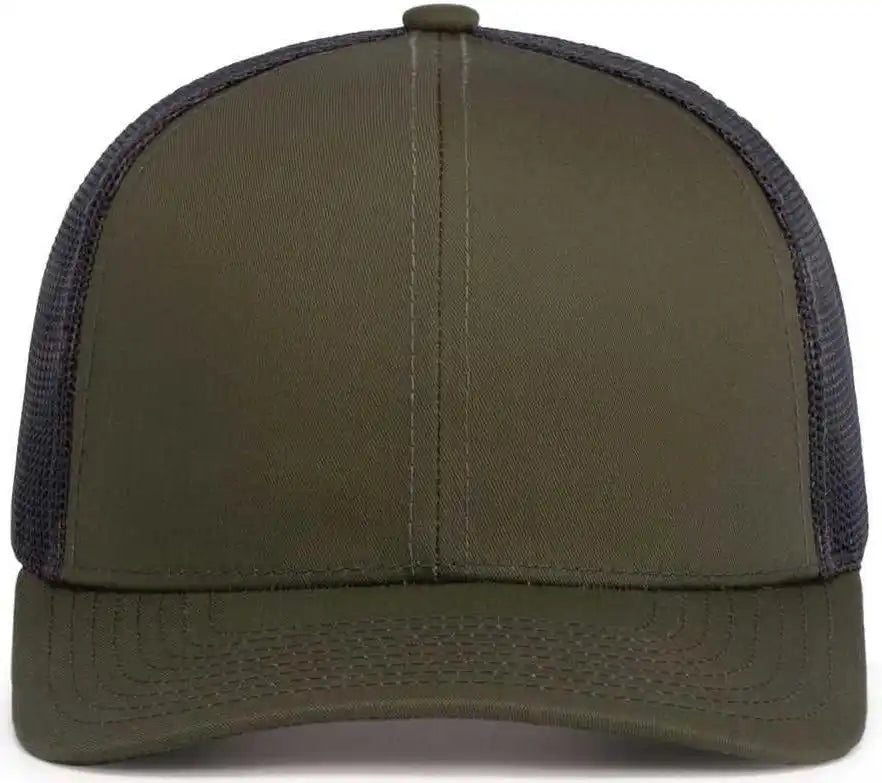 Pacific Headwear 104s Contrast Stitch Trucker Snapback - Moss Lt Charcoal - Olive Gray / 7’’ 7 7/8’’