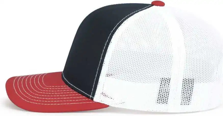 Pacific Headwear 104s Contrast Stitch Trucker Snapback - Navy White Red - 7’’ 7 7/8’’