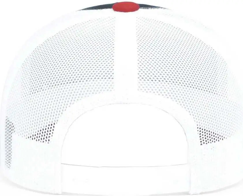 Pacific Headwear 104s Contrast Stitch Trucker Snapback - Navy White Red - 7’’ 7 7/8’’
