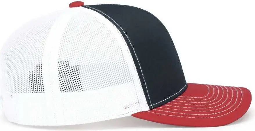 Pacific Headwear 104s Contrast Stitch Trucker Snapback - Navy White Red - 7’’ 7 7/8’’