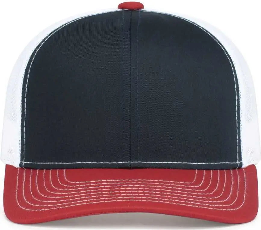 Pacific Headwear 104s Contrast Stitch Trucker Snapback - Navy White Red - 7’’ 7 7/8’’