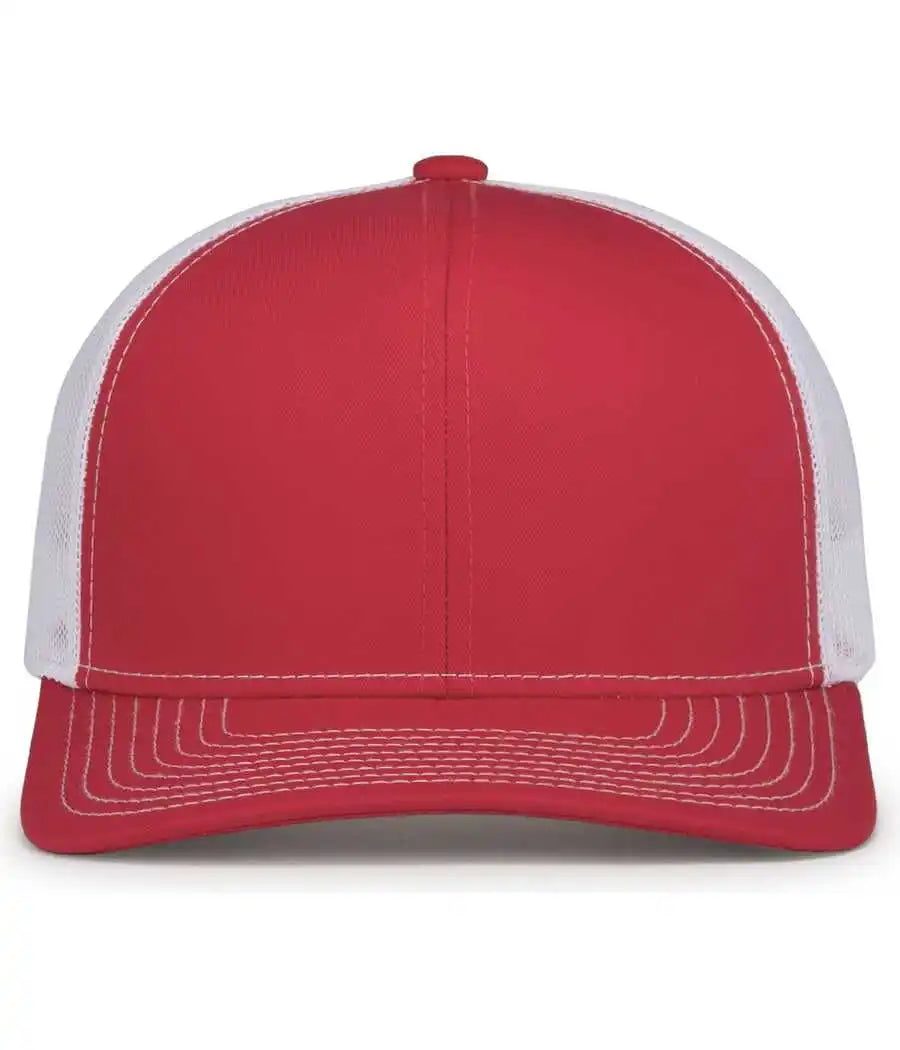 Pacific Headwear 104s Contrast Stitch Trucker Snapback - Red White - 7’’ - 7 7/8’’