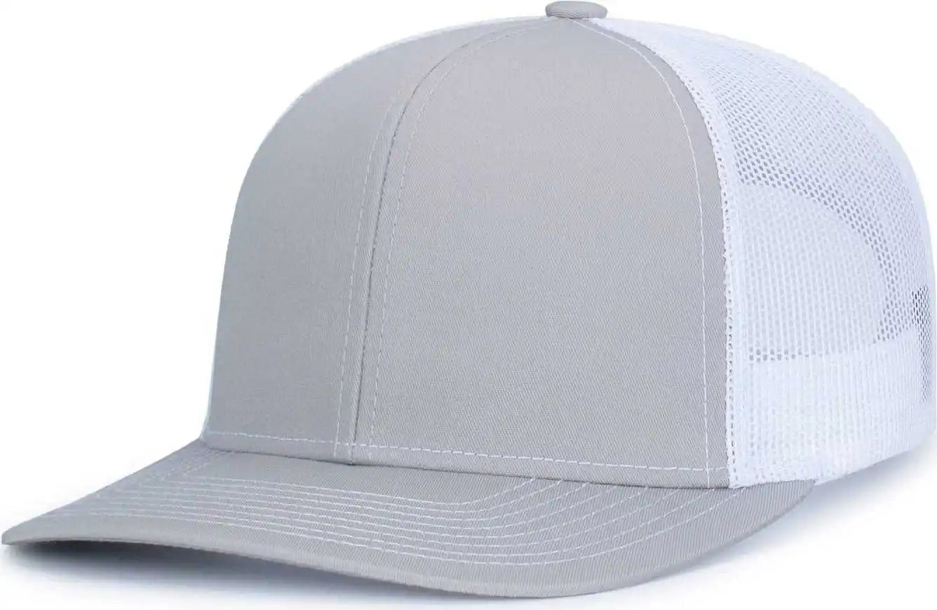 Pacific Headwear 104s Contrast Stitch Trucker Snapback - Silver White - Light Gary / 7’’ 7 7/8’’
