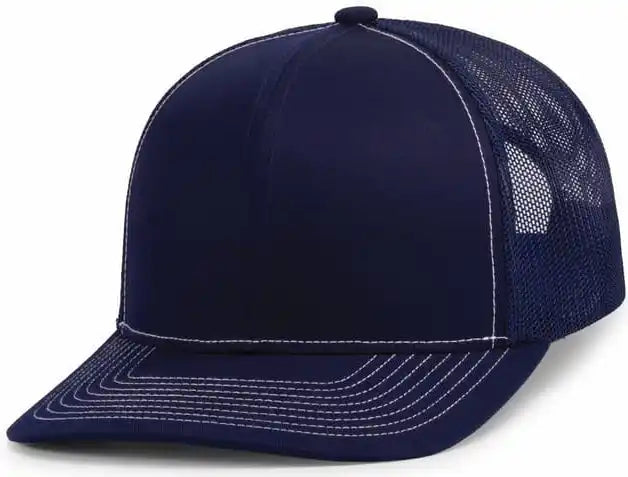 Pacific Headwear 104s Contrast Stitch Trucker Snapback - True Navy White - 7’’ - 7 7/8’’