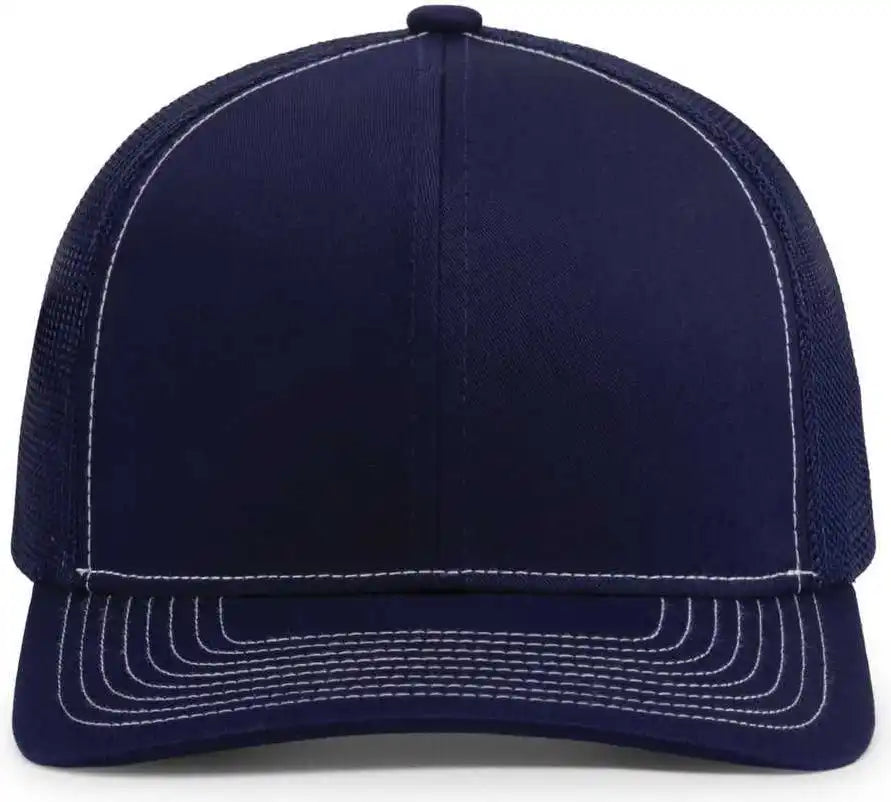 Pacific Headwear 104s Contrast Stitch Trucker Snapback - True Navy White - 7’’ - 7 7/8’’