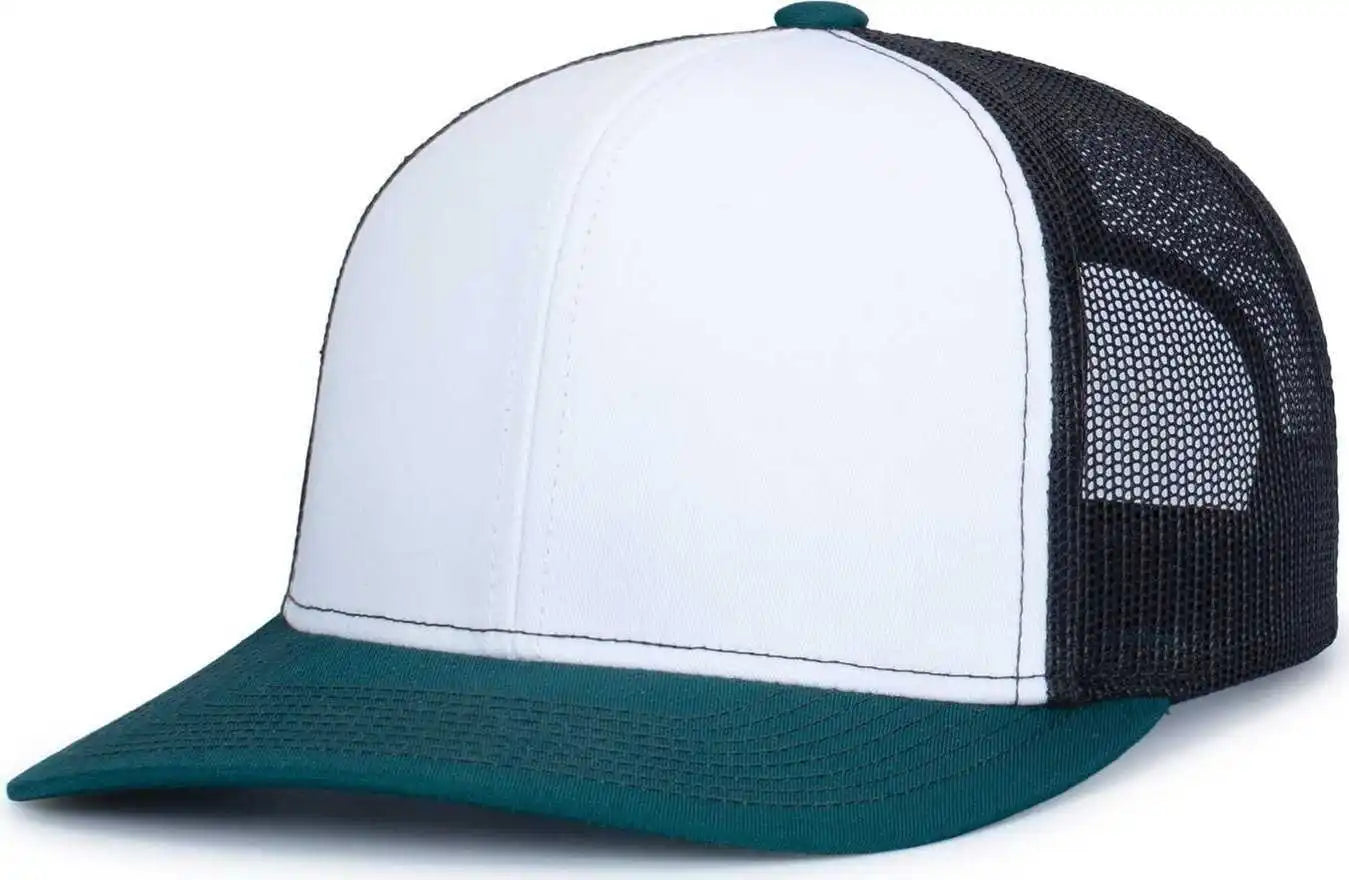 Pacific Headwear 104s Contrast Stitch Trucker Snapback - White Light Charcoal Dark Teal - 7’’ 7 7/8’’