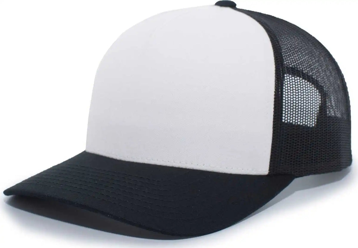 Pacific Headwear 105c 5 Panel Trucker Snapback Cap Black White / 7’’ 7 7/8’’