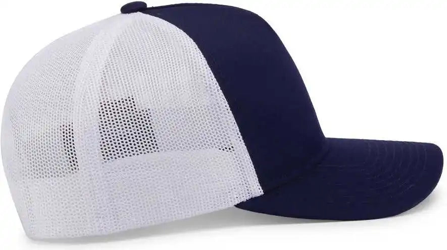 Pacific Headwear 105c 5 Panel Trucker Snapback Cap True Navy White / 7’’ 7 7/8’’