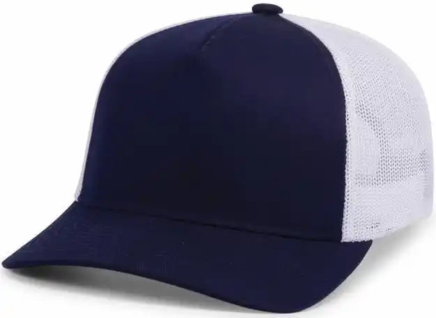 Pacific Headwear 105c 5 Panel Trucker Snapback Cap True Navy White / 7’’ 7 7/8’’