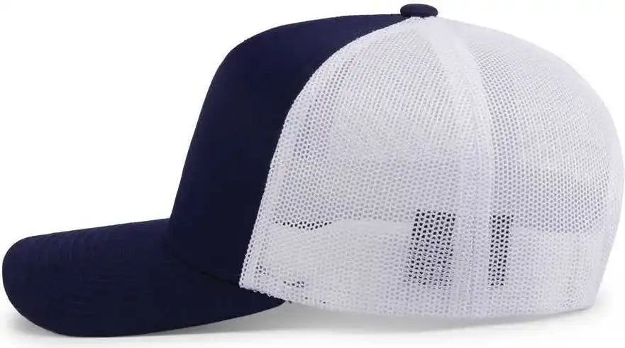 Pacific Headwear 105c 5 Panel Trucker Snapback Cap True Navy White / 7’’ 7 7/8’’