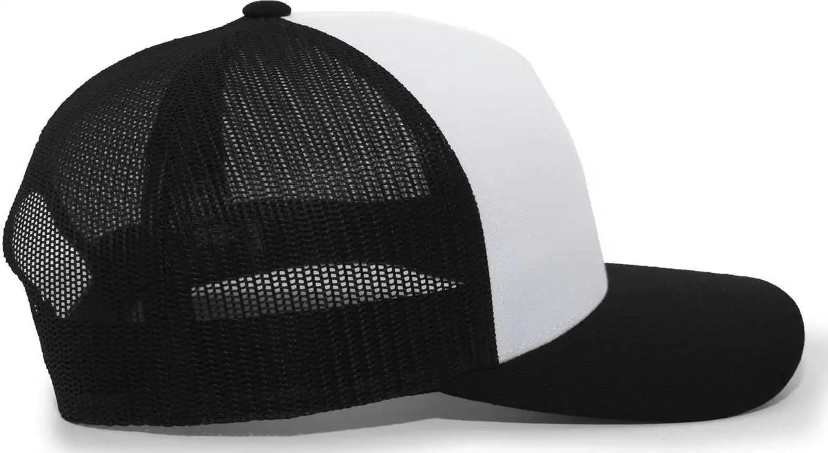 Pacific Headwear 105c 5 Panel Trucker Snapback Cap White Black / 7’’ 7 7/8’’