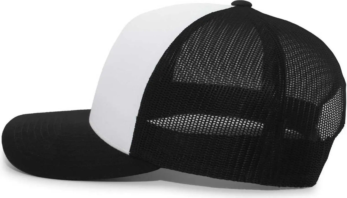 Pacific Headwear 105c 5-panel Trucker Snapback Cap - White Black - 7’’ - 7 7/8’’