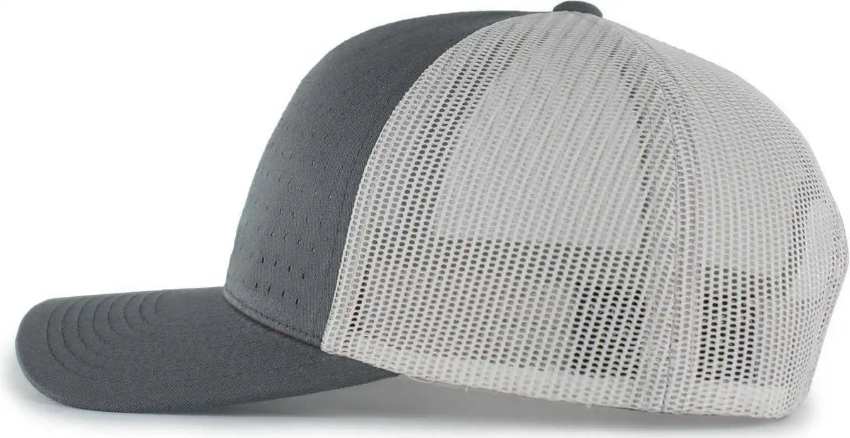Pacific Headwear 105p Perforated 5 Panel Trucker Snapback Cap Graphite Silver Dark Gray Light / 7’’ 7 7/8’’