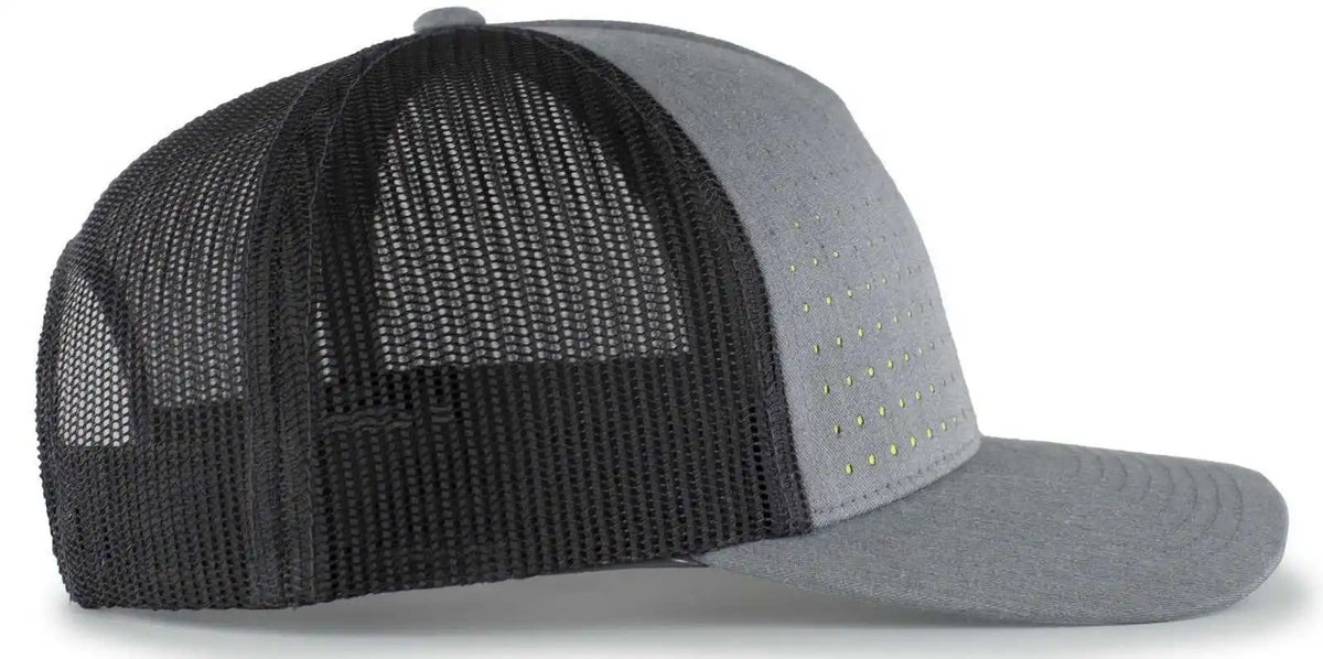 Pacific Headwear 105p Perforated 5-panel Trucker Snapback Cap - Heather Gray Light Charcoal Acid Green - 7’’ - 7 7/8’’