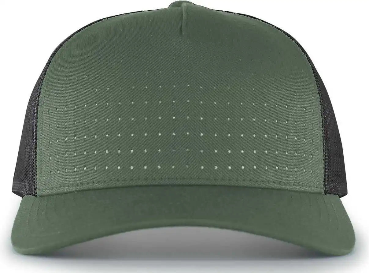Pacific Headwear 105p Perforated 5-panel Trucker Snapback Cap - Army Light Charcoal White - Olive Dark Gray / 7’’ - 7
