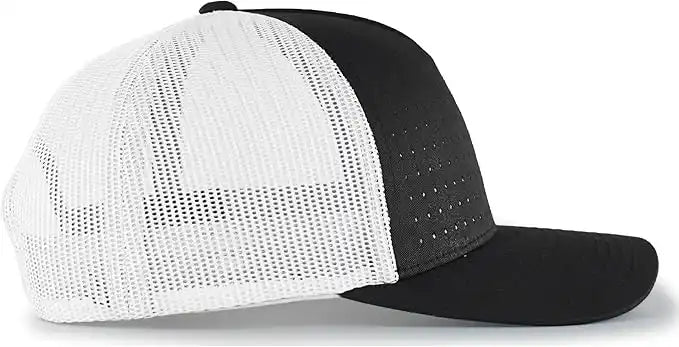 Pacific Headwear 105p Perforated 5 Panel Trucker Snapback Cap Black White / 7’’ 7 7/8’’