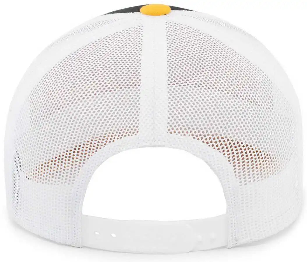 Pacific Headwear 105p Perforated 5 Panel Trucker Snapback Cap - Black White Gold - 7’’ 7 7/8’’