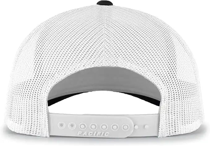 Pacific Headwear 105p Perforated 5 Panel Trucker Snapback Cap Black White / 7’’ 7 7/8’’