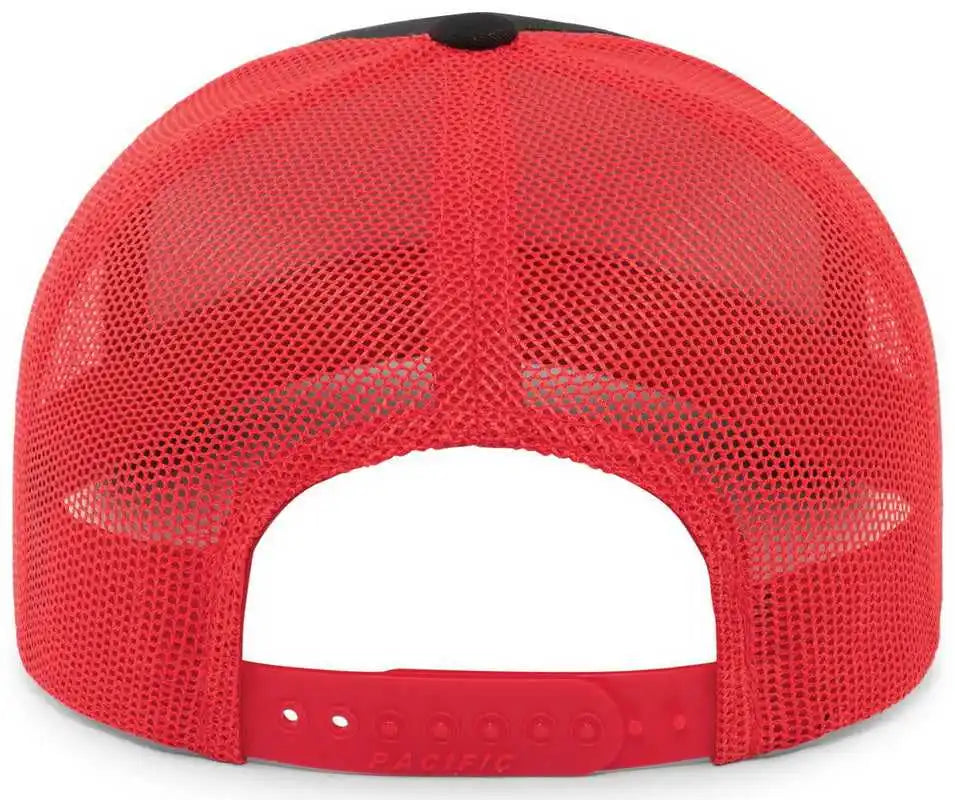 Pacific Headwear 105p Perforated 5 Panel Trucker Snapback Cap Black Red / 7’’ 7 7/8’’