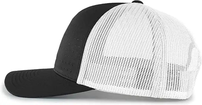 Pacific Headwear 105p Perforated 5 Panel Trucker Snapback Cap Black White / 7’’ 7 7/8’’
