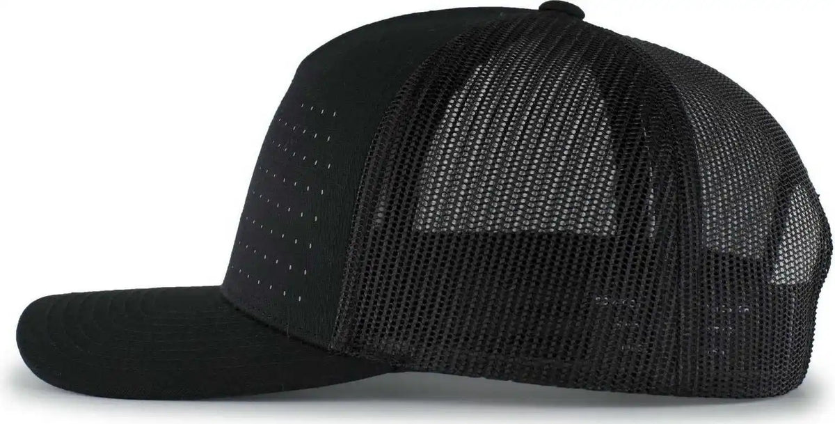 Pacific Headwear 105p Perforated 5 Panel Trucker Snapback Cap Black Reflective / 7’’ 7 7/8’’