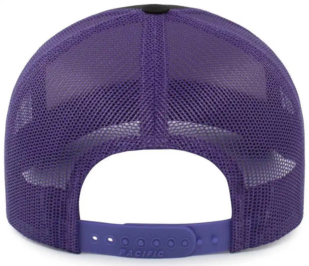 Pacific Headwear 105p Perforated 5 Panel Trucker Snapback Cap - Black Purple Gold - 7’’ 7 7/8’’