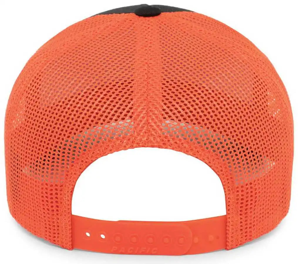 Pacific Headwear 105p Perforated 5 Panel Trucker Snapback Cap - Black Orange - 7’’ 7 7/8’’