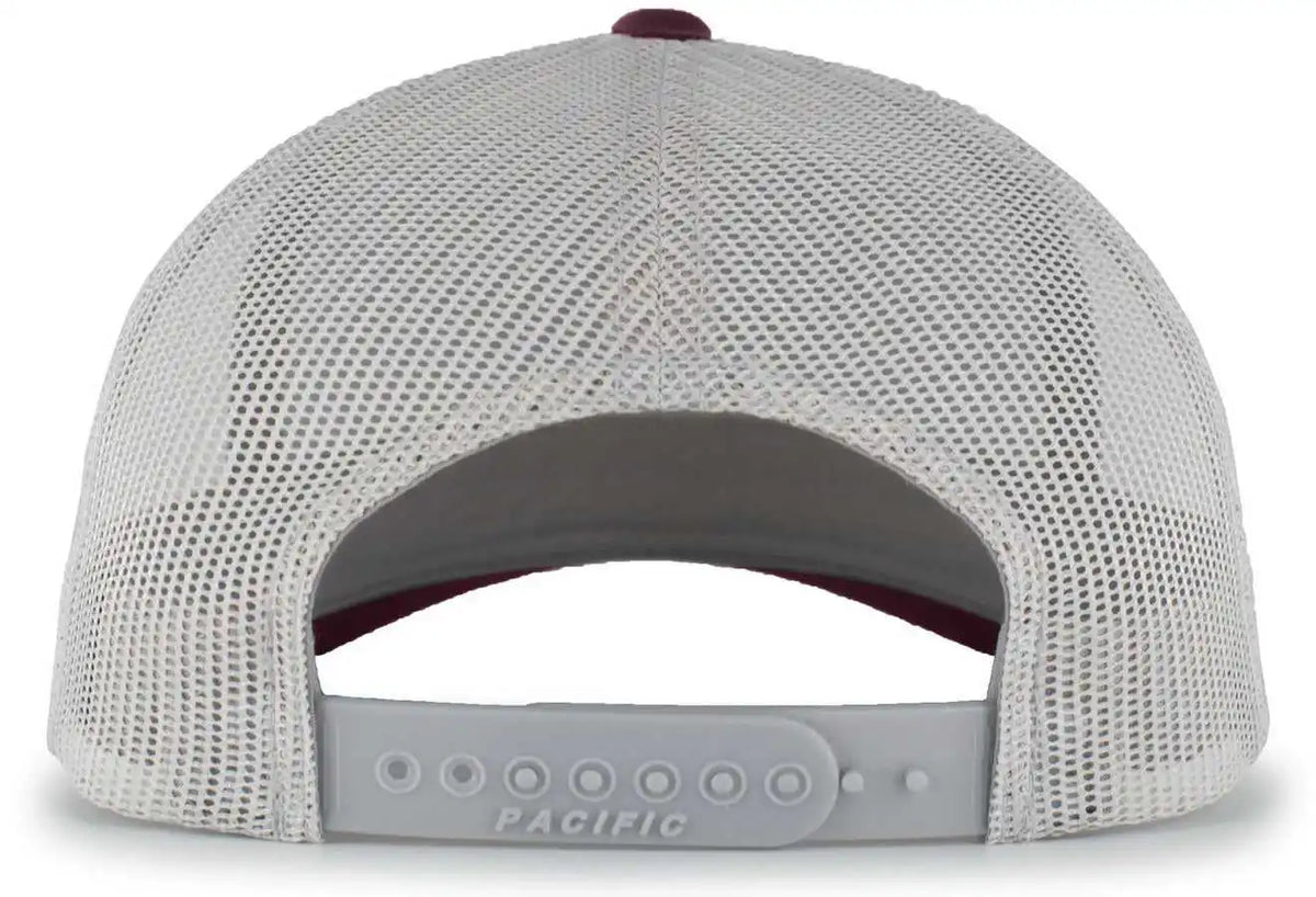 Pacific Headwear 105p Perforated 5 Panel Trucker Snapback Cap - Dark Maroon Silver - Light Gray / 7’’ 7 7/8’’