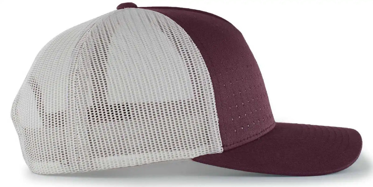 Pacific Headwear 105p Perforated 5 Panel Trucker Snapback Cap - Dark Maroon Silver - Light Gray / 7’’ 7 7/8’’