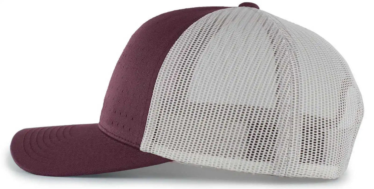 Pacific Headwear 105p Perforated 5 Panel Trucker Snapback Cap - Dark Maroon Silver - Light Gray / 7’’ 7 7/8’’