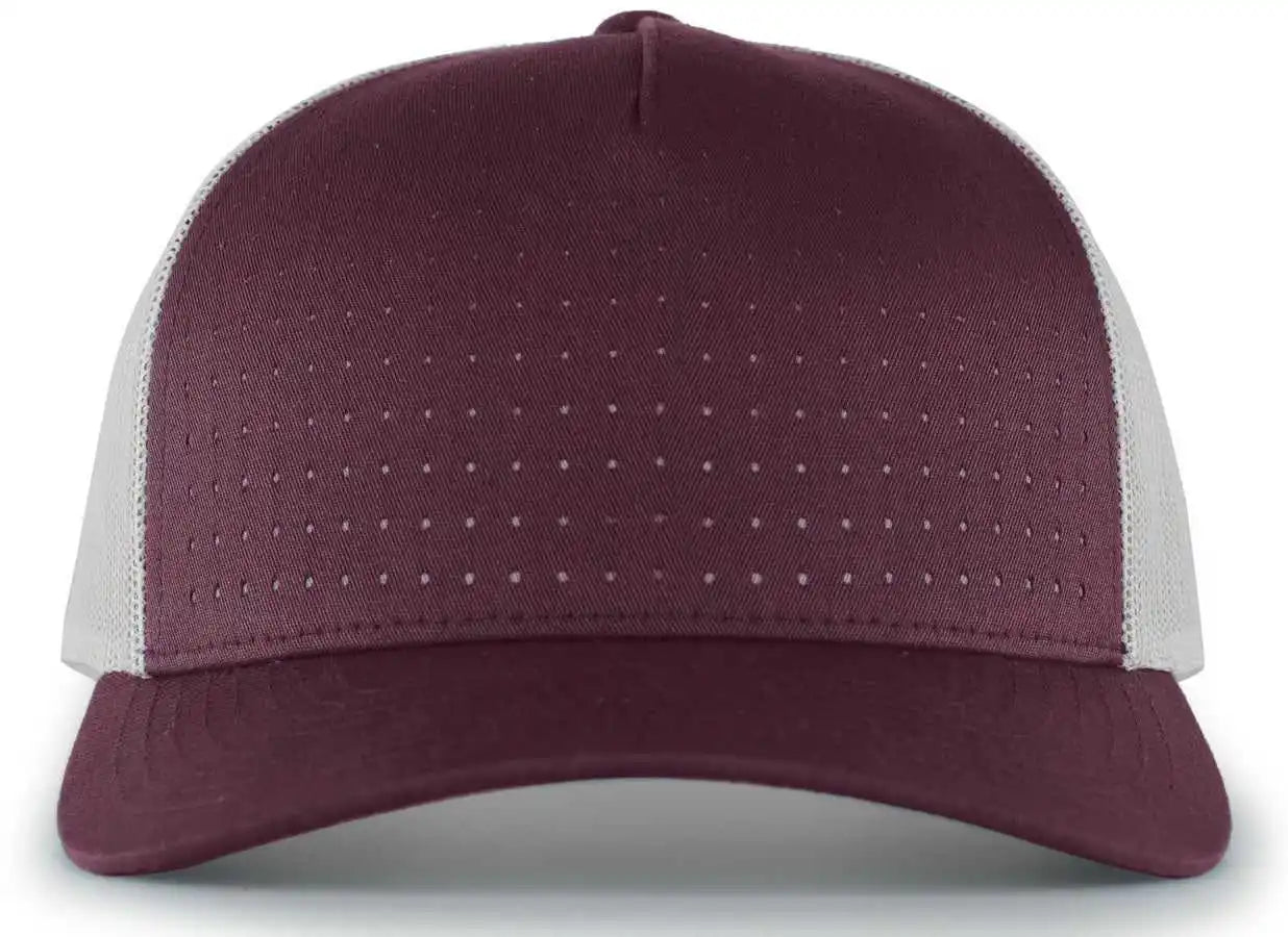 Pacific Headwear 105p Perforated 5 Panel Trucker Snapback Cap - Dark Maroon Silver - Light Gray / 7’’ 7 7/8’’