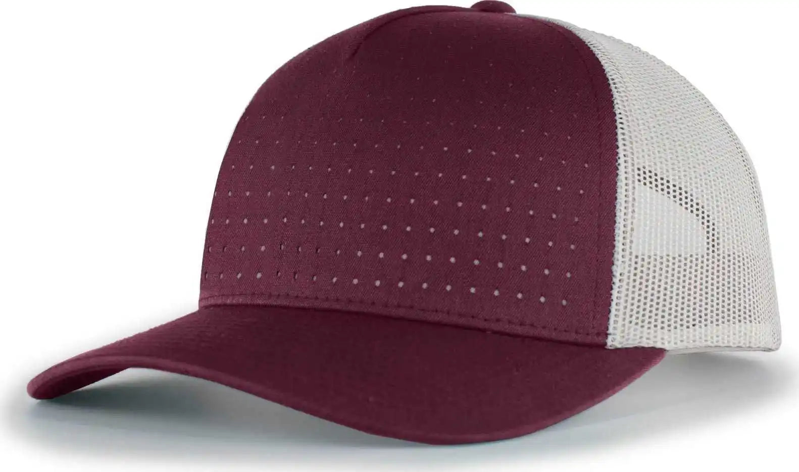 Pacific Headwear 105p Perforated 5 Panel Trucker Snapback Cap - Dark Maroon Silver - Light Gray / 7’’ 7 7/8’’
