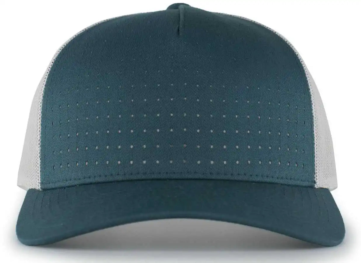Pacific Headwear 105p Perforated 5-panel Trucker Snapback Cap - Deep Teal Silver - 7’’ - 7 7/8’’