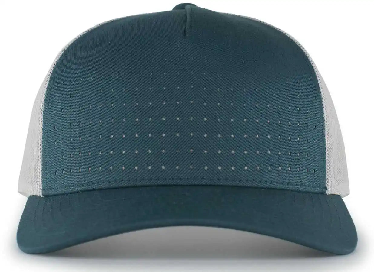 Pacific Headwear 105p Perforated 5-panel Trucker Snapback Cap - Deep Teal Silver - 7’’ - 7 7/8’’
