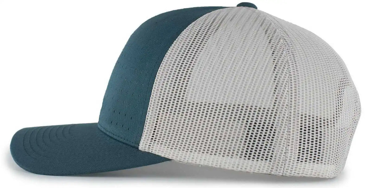 Pacific Headwear 105p Perforated 5-panel Trucker Snapback Cap - Deep Teal Silver - 7’’ - 7 7/8’’