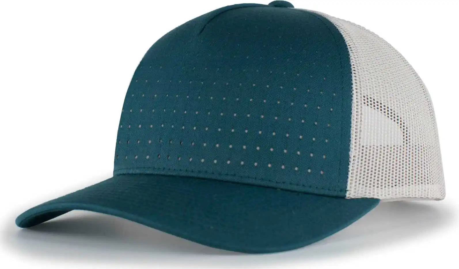 Pacific Headwear 105p Perforated 5-panel Trucker Snapback Cap - Deep Teal Silver - 7’’ - 7 7/8’’