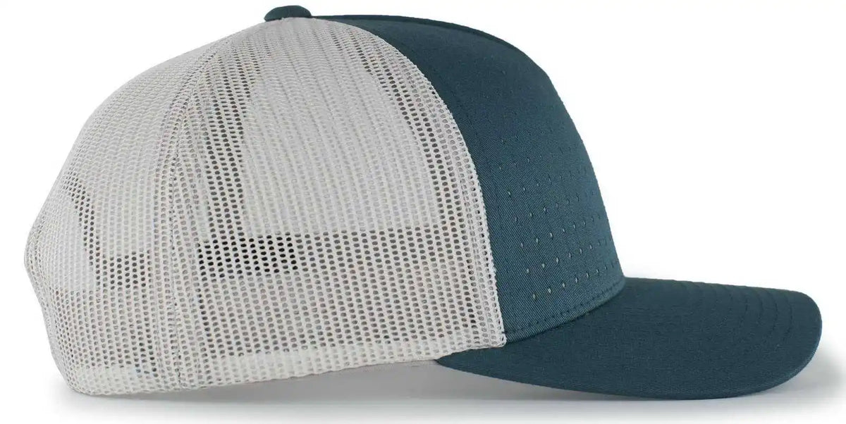 Pacific Headwear 105p Perforated 5-panel Trucker Snapback Cap - Deep Teal Silver - 7’’ - 7 7/8’’