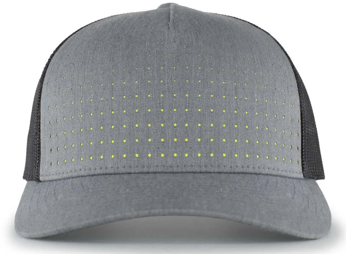 Pacific Headwear 105p Perforated 5-panel Trucker Snapback Cap - Heather Gray Light Charcoal Acid Green - 7’’ - 7 7/8’’