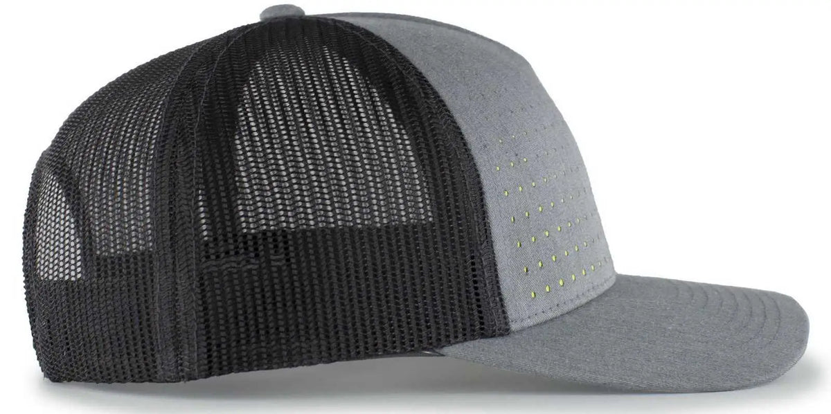 Pacific Headwear 105p Perforated 5-panel Trucker Snapback Cap - Heather Gray Light Charcoal Acid Green - 7’’ - 7 7/8’’