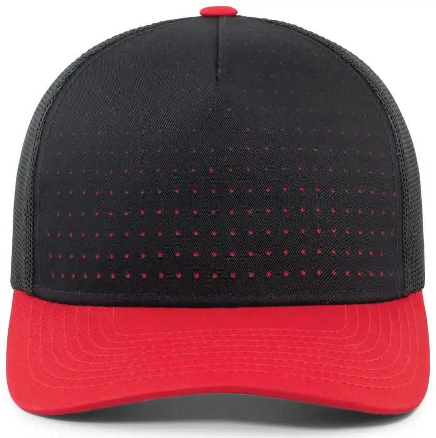 Pacific Headwear 105p Perforated 5 Panel Trucker Snapback Cap - Navy Red - 7’’ 7 7/8’’