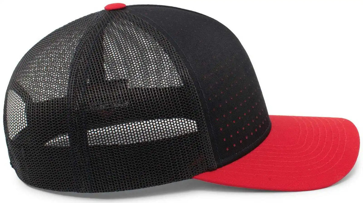 Pacific Headwear 105p Perforated 5 Panel Trucker Snapback Cap - Navy Red - 7’’ 7 7/8’’