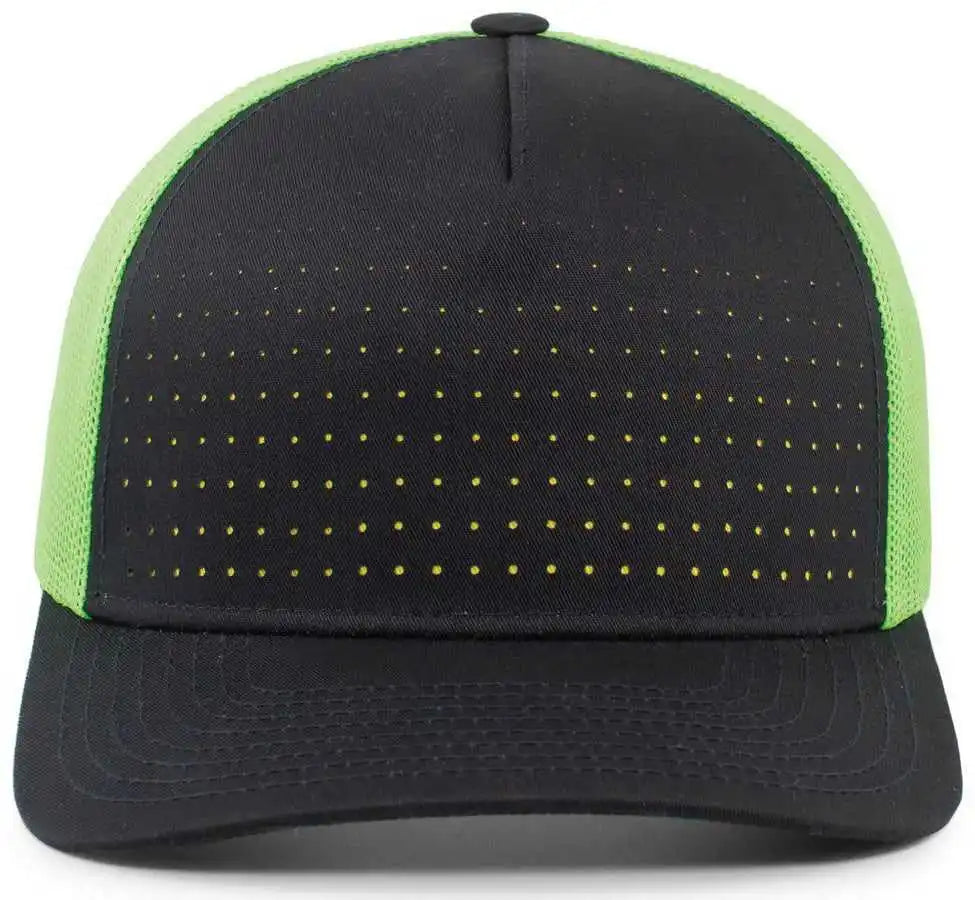 Pacific Headwear 105p Perforated 5 Panel Trucker Snapback Cap - Navy Neon Green - 7’’ 7 7/8’’
