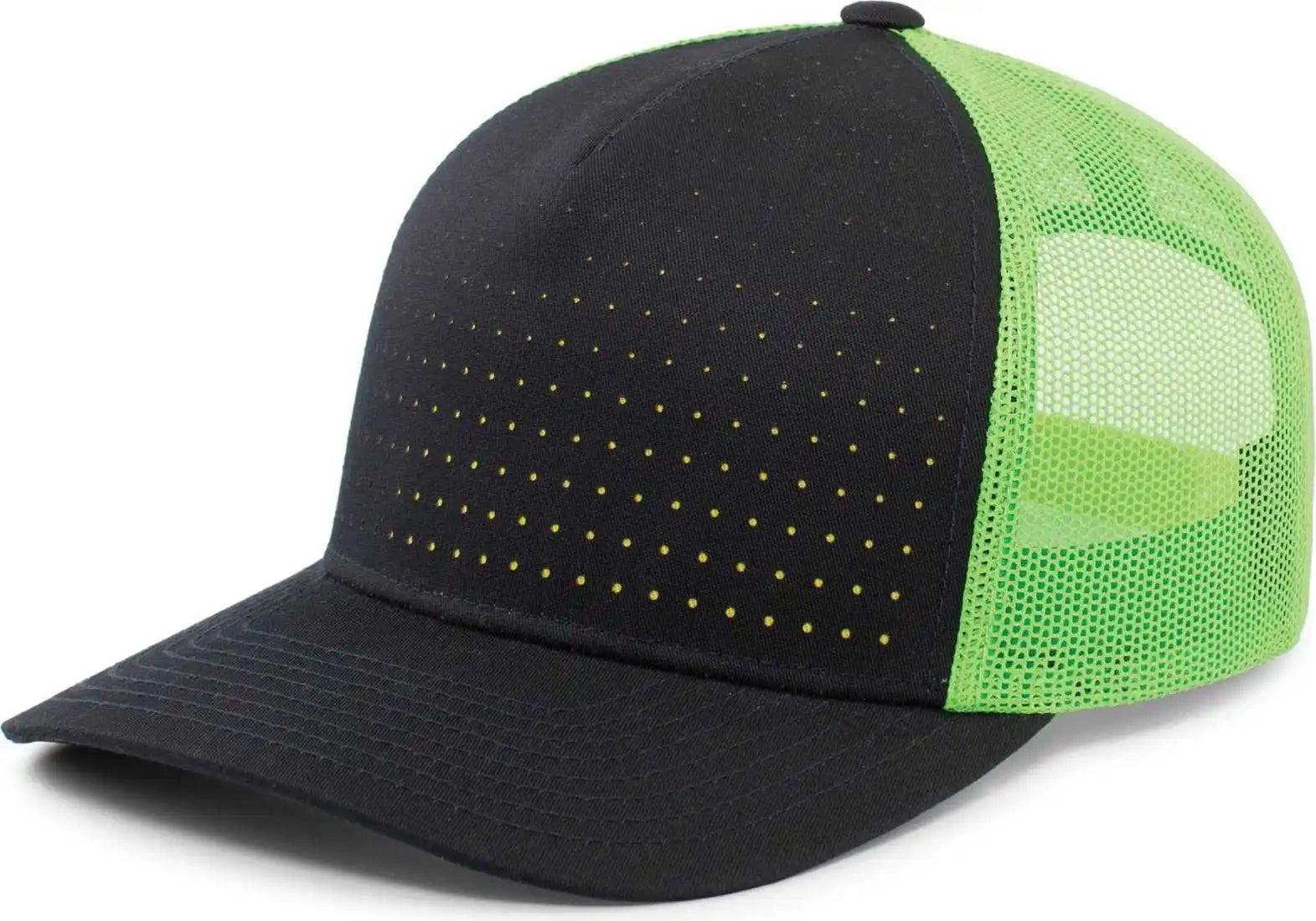 Pacific Headwear 105p Perforated 5 Panel Trucker Snapback Cap - Navy Neon Green - 7’’ 7 7/8’’
