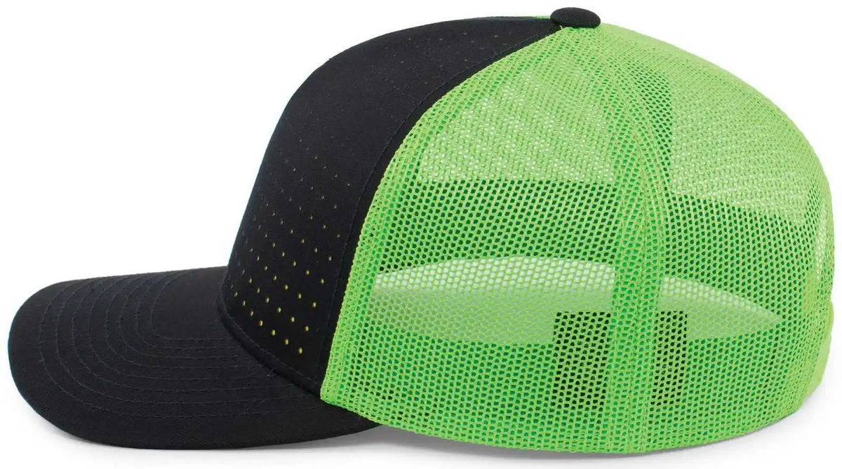 Pacific Headwear 105p Perforated 5 Panel Trucker Snapback Cap - Navy Neon Green - 7’’ 7 7/8’’