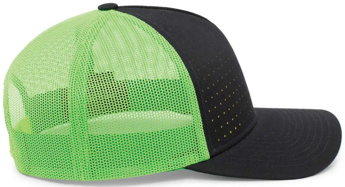 Pacific Headwear 105p Perforated 5 Panel Trucker Snapback Cap - Navy Neon Green - 7’’ 7 7/8’’