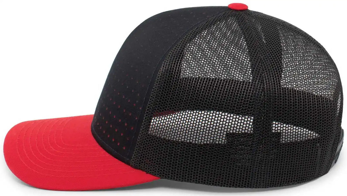 Pacific Headwear 105p Perforated 5 Panel Trucker Snapback Cap - Navy Red - 7’’ 7 7/8’’