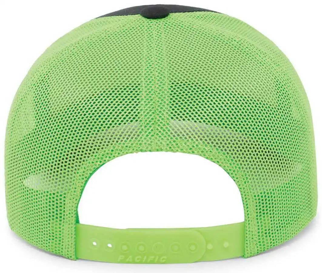 Pacific Headwear 105p Perforated 5 Panel Trucker Snapback Cap - Navy Neon Green - 7’’ 7 7/8’’